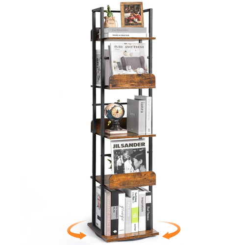 Bikoney Rotating Bookshelf Spinning Bookshelf Tower 5 Shelf Bookcase 360 Display Narrow Bookshelf Tall Industrial Book Shelf Organizer Small Corner Book Shelves for Living Room Black