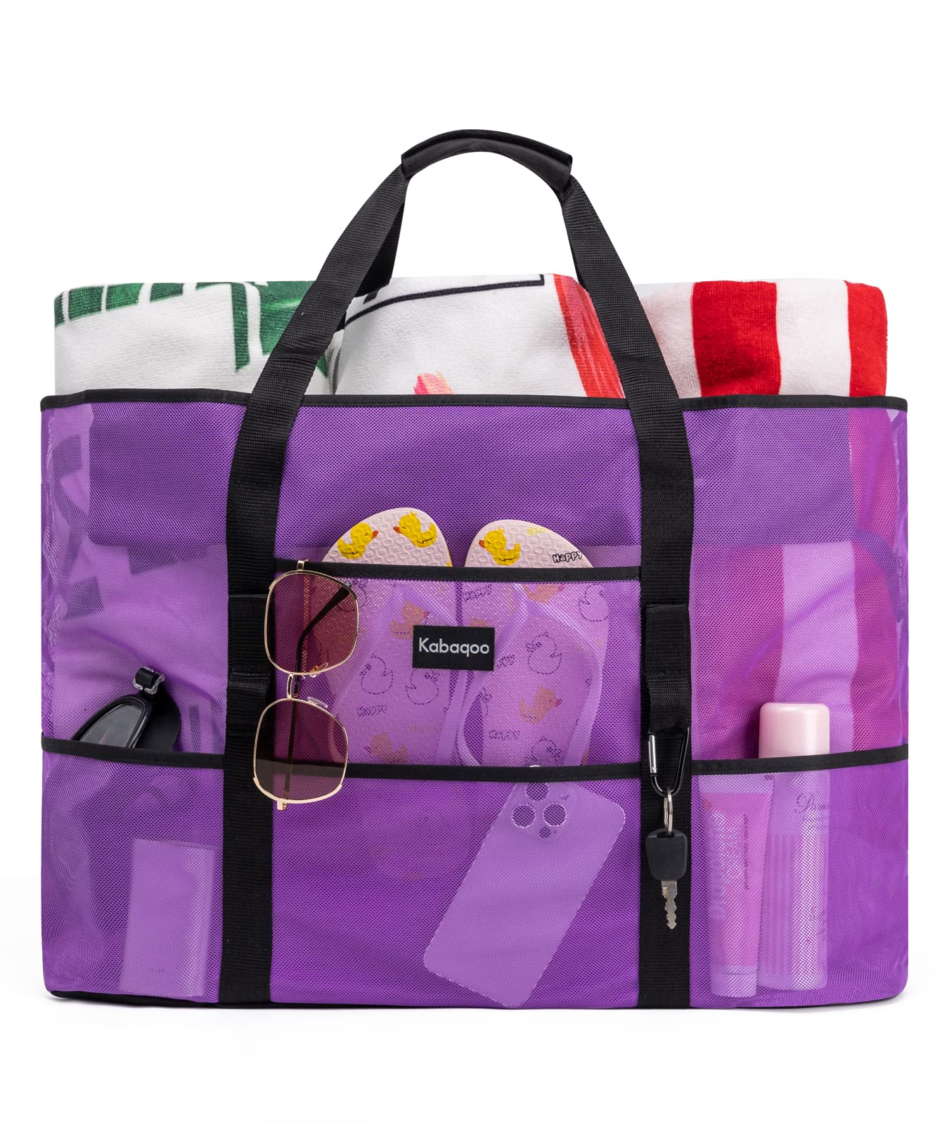 KABAQOO Mesh Beach Bag Extra Large Beach Bags with 9 Pockets & Zipper Waterproof Lightweight Beach Tote for Beach/Pool Trip